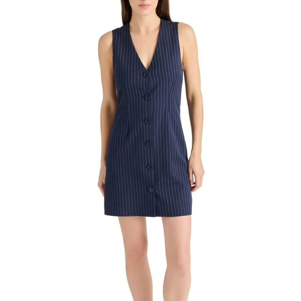 Steve Madden Womens Pinstripe Suiting Mini Dress Navy Blue Size S Sleeveless
